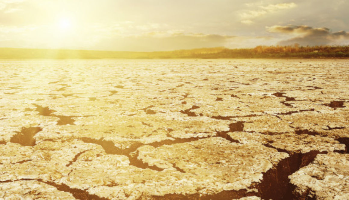 dramatic sunset over drought earth